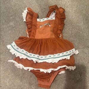 In Bloom Brown and White Dance One Piece with Lace Ruffles
